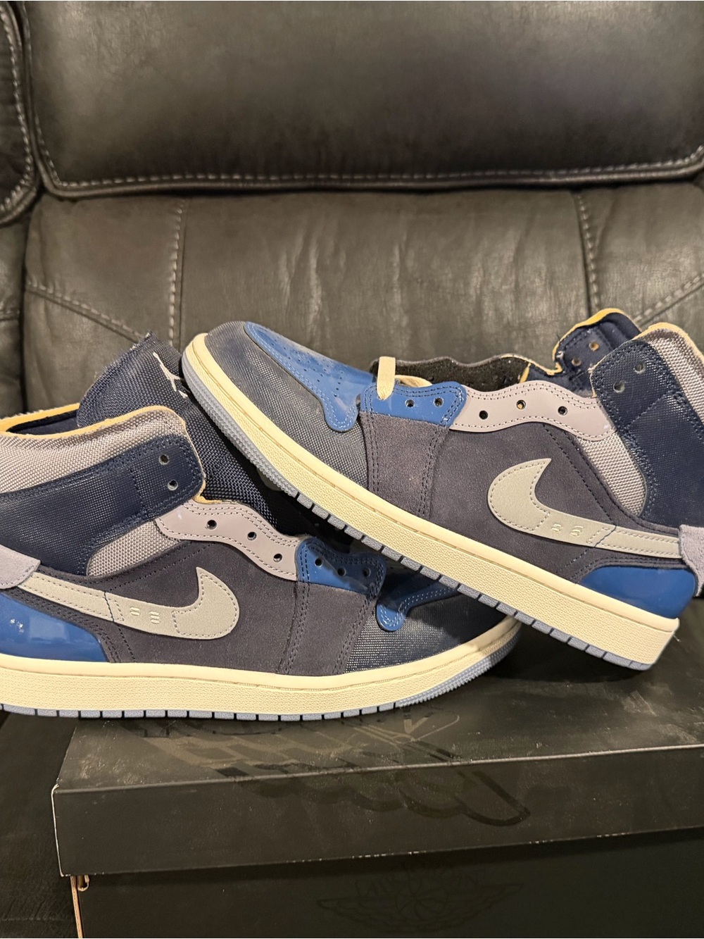 Nike Air Jordan 1 Mid Navy and Gray Retro Sneakers